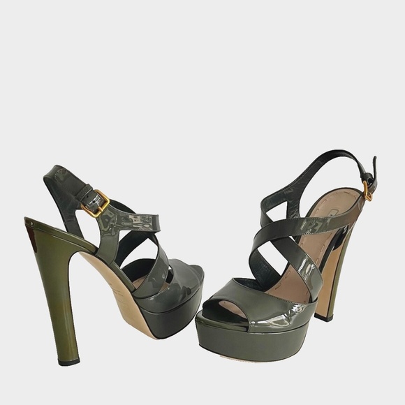 NIB AUTHENTIC MIU MIU  SLING BACK PLATFORM PATENT LEATHER PUMPS - Picture 1 of 6